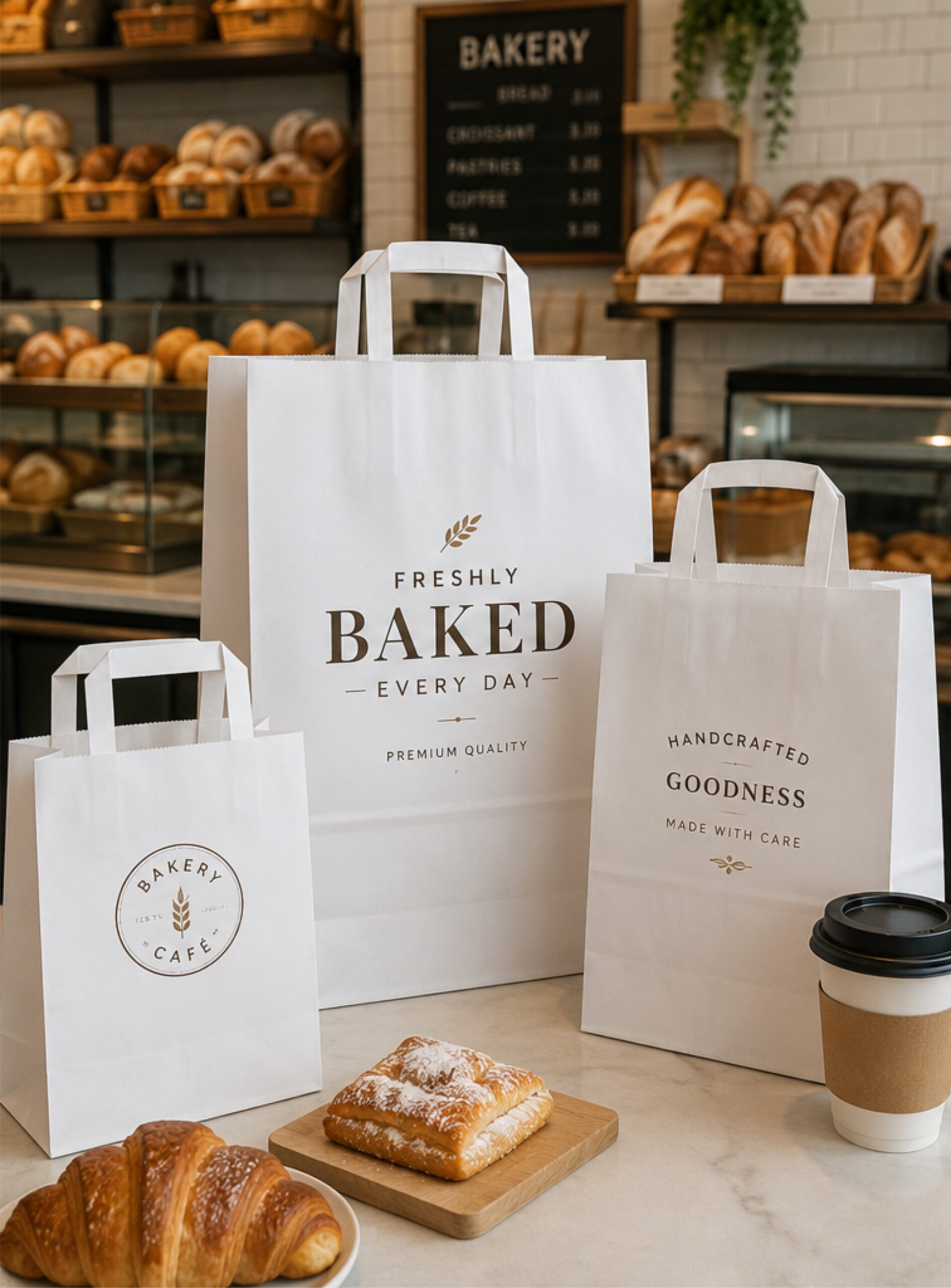 Bakery White Kraft Paper Bag with Handle